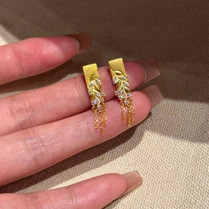 Boucles D'oreilles Pendantes Gland Épi De Blé Pour Femmes Avec Zircon Cuivre Plaqué Or Et Tige En Argent Bijoux Élégants