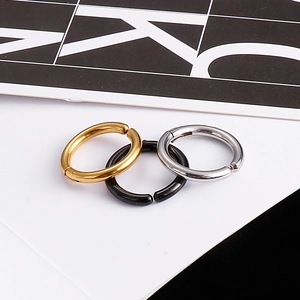 Men's stainless steel clip-on hoop earrings in gold, black, and silver finish