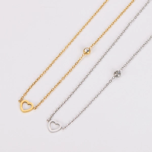 Heart Necklace Stainless Steel Hollow Heart Pendant With Single Zircon Rhinestone Minimalist Elegant Clavicle Chain For Women