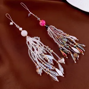 Crystal Agate Beaded Phone Strap Lanyard Tassel Butterfly Charm Luxury Handmade Phone Case Decoration For Women