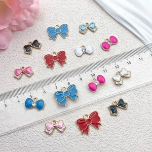 Colorful enamel alloy bow charms with rhinestones for DIY jewelry making and crafts