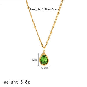 Gold stainless steel necklace with green pear zircon pendant and adjustable chain