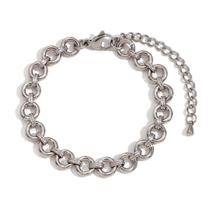 Polished silver stainless steel thick round chain bracelet with adjustable extender link