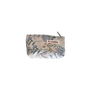 Vintage jacquard floral mini cosmetic bag with metal zipper and premium fabric texture