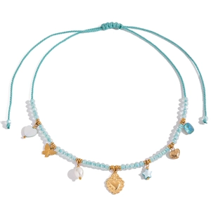Bohemian gold plated stainless steel choker necklace with colorful beads and charms