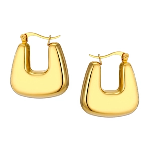 Modern chunky gold U-shaped hoop earrings in polished stainless steel for women