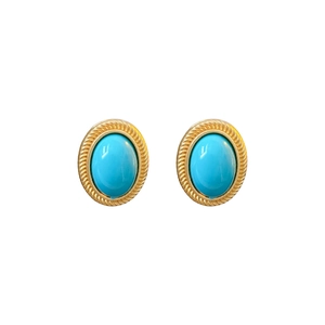 Vintage gold twisted rope oval blue gemstone earrings set for women in elegant retro style