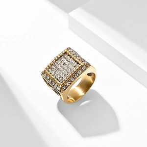 Anello da uomo quadrato in oro 18K con diamanti incastonati in stile hip-hop