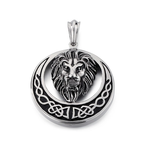Gothic lion head necklace pendant in 316L stainless steel with Celtic knot pattern