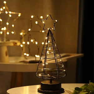 Nordic black metal wire Christmas tree lamp with warm LED lights for tabletop decor