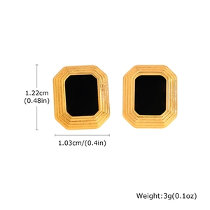 Golden geometric square stainless steel earrings with black onyx inlay for women