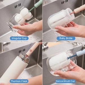 Long handle sponge cup brush for cleaning bottles and thermoses in assorted colors