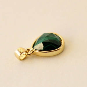 Double-layered stainless steel necklace with teardrop green malachite stone pendant