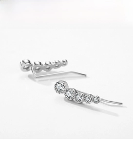 Detailed view of S925 sterling silver ear climbers with five gradient cubic zirconia stones