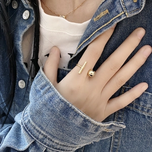 Minimalist S925 sterling silver open ring with gold ball and bar design for women