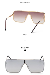 Macro details of oversized square metal sunglasses showing side and back view designs