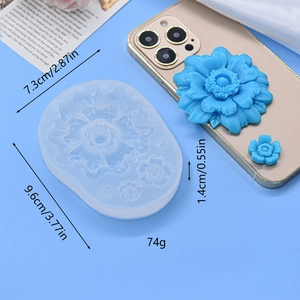 3D flower silicone mold for chocolate and soap with precise metric dimensions shown
