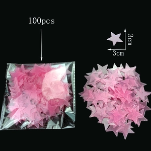 Set of 100 pink 3cm glow-in-the-dark star stickers for room and wall decor