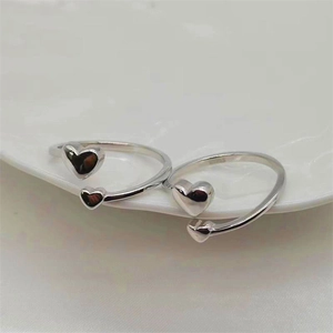 Minimalist S925 sterling silver open heart ring for women with double heart design