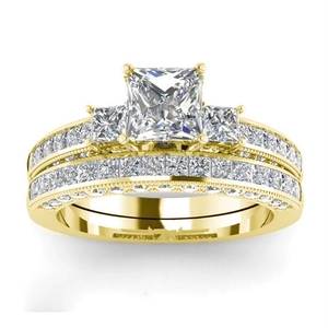 Prinses Geslepen Vierkante Zirkoon Hoofdring En Band Koper Bruiloft Verloving Luxe Sieraden Voor Dames