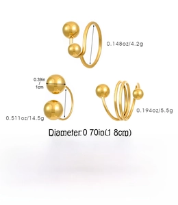 Detailed view of gold stainless steel ball rings with weight and size specifications