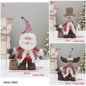 Detailed size and weight chart for Christmas plush Santa, Snowman, and Reindeer figurines