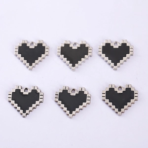 Set of six zinc alloy mosaic heart pendants with black enamel for DIY jewelry making