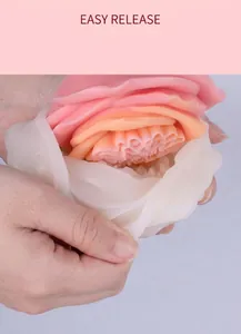 Close-up of flexible silicone mold for easy release of detailed rose flower candles