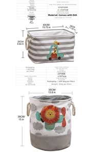 Detailed view of foldable canvas EVA storage basket for kids toys and clothes laundry