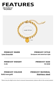 Detailed dimension guide and specifications for the stainless steel heart charm bead bracelet