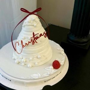 Merry Christmas Cake Toppers Paper Lettering Satin Ribbon Bowknot Ornaments For Festive Baking Party Decor