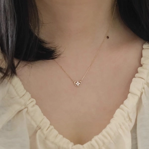 Elegant 925 sterling silver heart necklace with white zircon stones on a model