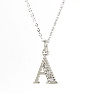 Silver stainless steel necklace with letter A pendant featuring four inset crystals