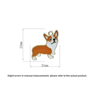 Detailed size view of an enamel Corgi dog pendant in orange and white showing 22mm height