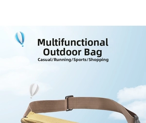 Close-up of khaki canvas waist bag featuring durable fabric texture and plastic buckle