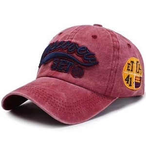 Vintage washed burgundy baseball cap with Discovery embroidery and retro patch