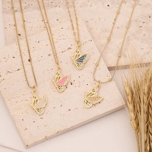 Butterfly Pendant Necklace Copper Stainless Steel Zircon Enamel Dainty Elegant Fashion Jewelry Gift For Women