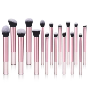 Set di 15 pennelli da trucco con manici rosa trasparenti e setole sfumate bianco e nero