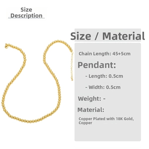 Detail of 18k gold plated copper bead chain necklace with lobster clasp and extender