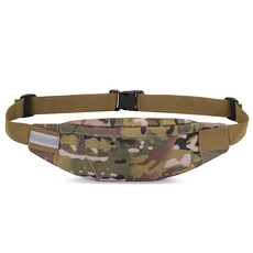 Detail view of the camouflage tactical waist bag with a safety reflective strip