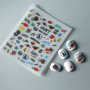 5D embossed nail stickers featuring hearts and skulls for DIY manicure nail art design