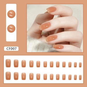 Translucente perzik jelly plaknagels set CF007 met 24 stuks in medium vierkante vorm