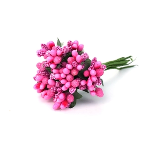 Pink frosted artificial berry stems for floral arrangements and gift box decoration