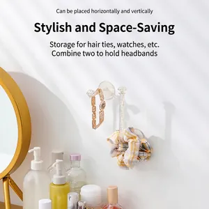 L-shaped acrylic wall hook for headband and watch storage with crystal decorative tip