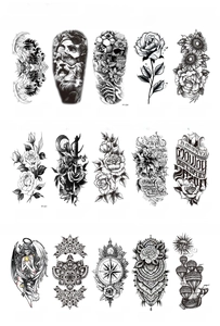 Grid layout showing fifteen unique 208x95mm waterproof tattoo stickers with diverse designs