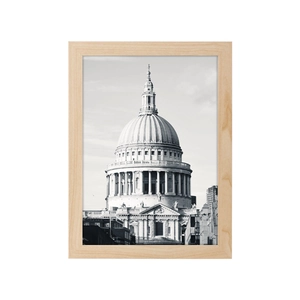 Minimalist wood photo frame with London architecture black and white art print