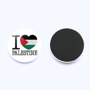 Set of two round Palestine flag fridge magnets with crystal glass and soft magnetic back