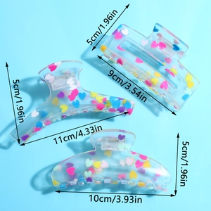 Transparente Acryl Haarklammern mit bunten Herzen, Bonbonfarbene Mode Haarspangen Accessoires.