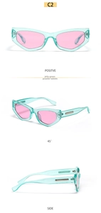 Vues détaillées des lunettes de soleil Y2K vintage avec monture verte et verres roses