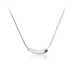 Minimalist silver titanium steel necklace featuring a polished eggplant-shaped pendant